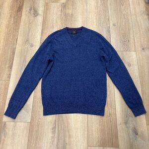 🌟QI CASHMERE🌟 MENS V NECK 100% CASHMERE SWEATER BLUE HEATHER SZ S